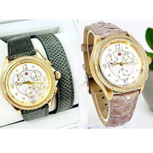 NWT Michele Belmore' Swiss Quartz Stainless Casual Watch + Extra Bracelet $2055